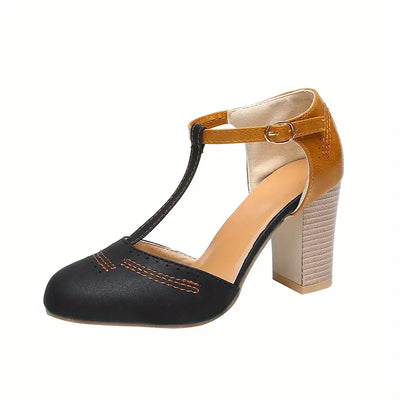 Aureven – Vintage T-Riemen-Pumps mit Blockabsatz