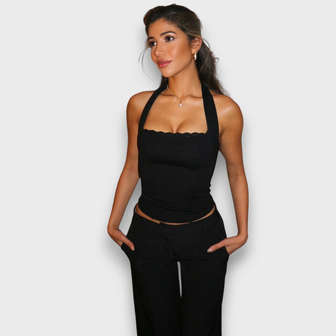 Leane – Corsagen-Top mit Neckholder und Spitzenkante