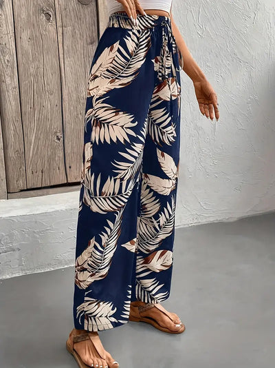 Denielle – Stilvolle Hose mit weitem Bein und Blattmuste