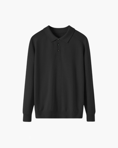 Kayden | All-Black Passendes Outfit mit Langer Ärmel Polohemd, hose & Wildleder-Loafer