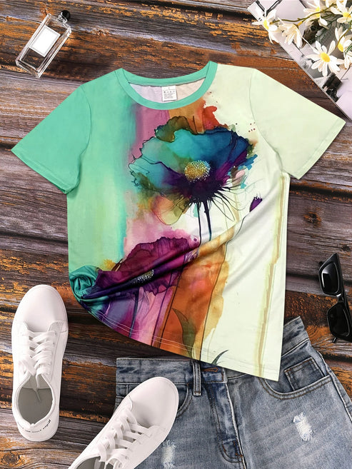 Frieda | t-shirt mit blumendruck und kurzen armeln