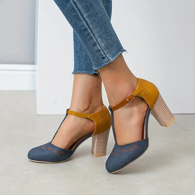 Aureven – Vintage T-Riemen-Pumps mit Blockabsatz