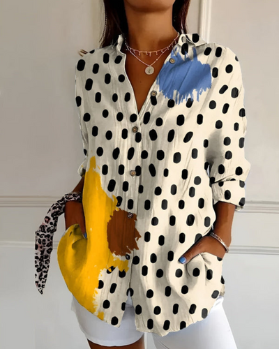 Damen Bluse mit V-Ausschnitt | Lockere Langarmbluse mit Knöpfen