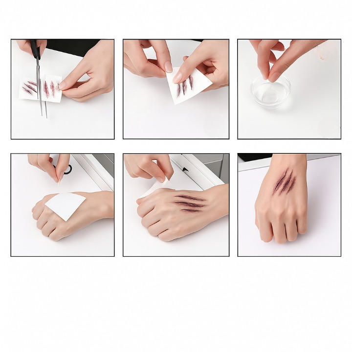 3D Blutwunden Tattoo Sticker – Wasserfestes Halloween Make-up Accessoire