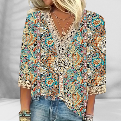 ALIS™ | Boho-Bluse mit floralen Mustern und langen Ärmeln
