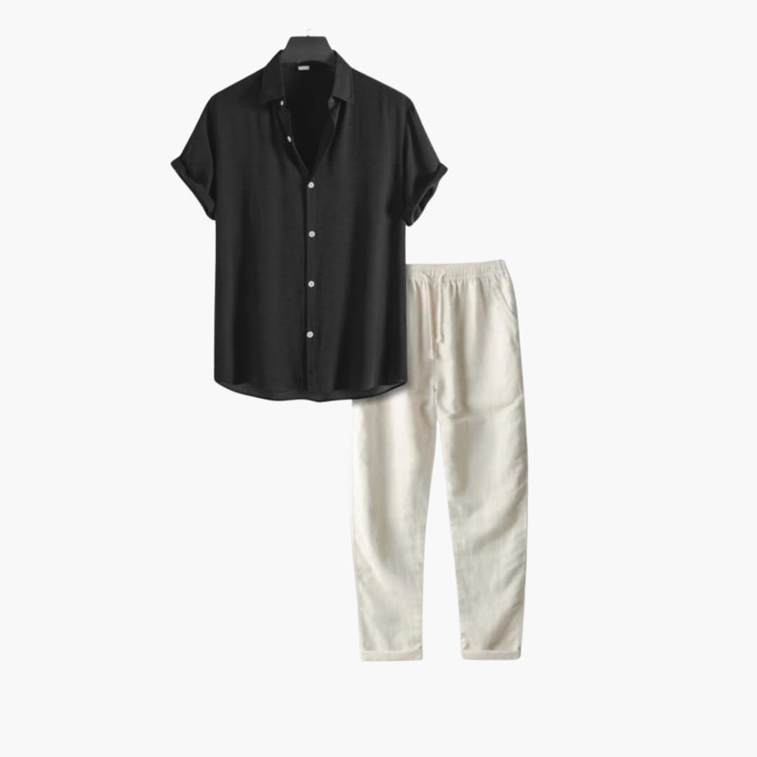 Herren Sommer Schlafanzug Set mit Kurzarmhemd und langer Hose