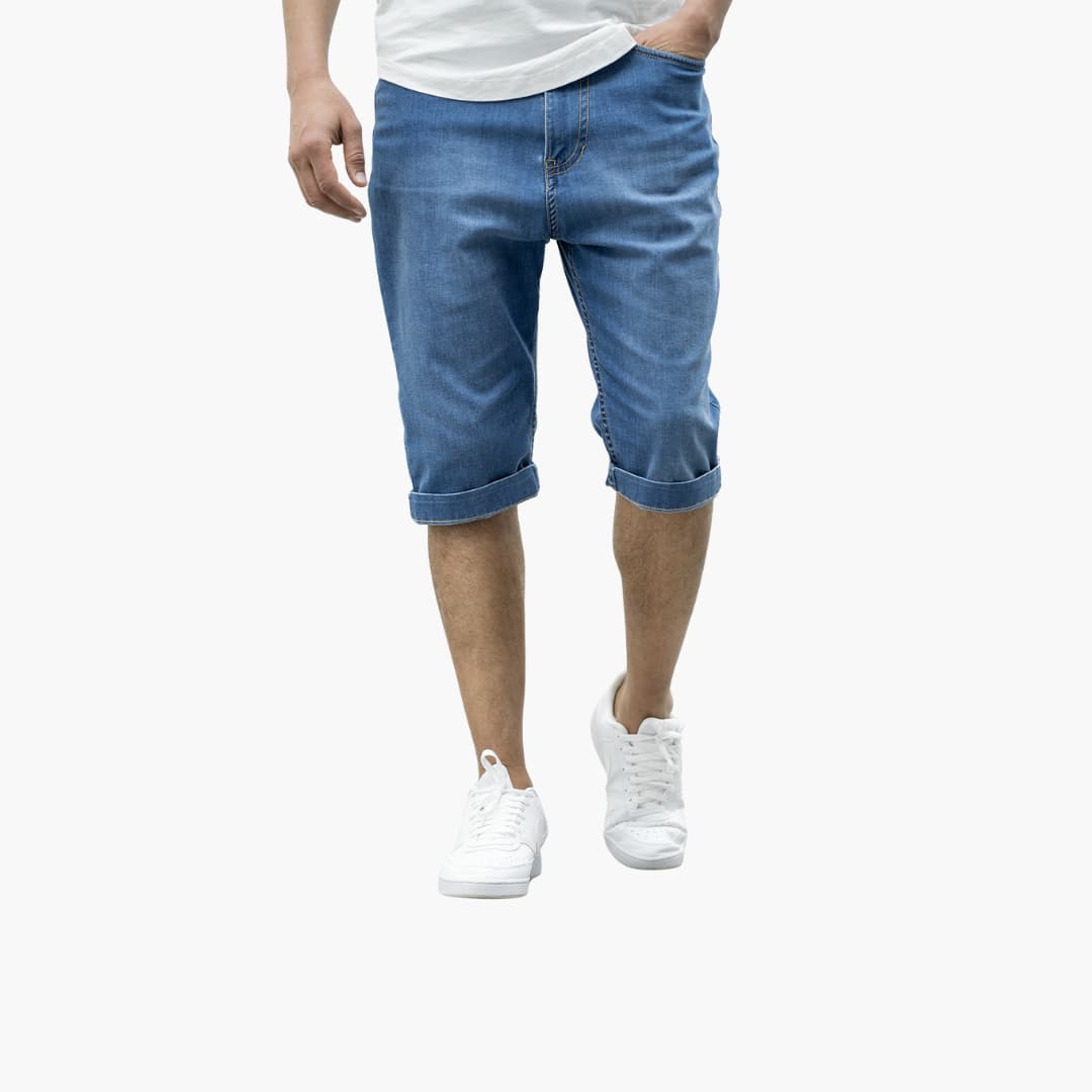 Herren Sommer Bermuda Shorts aus Denim mit Umschlag und Reißverschluss