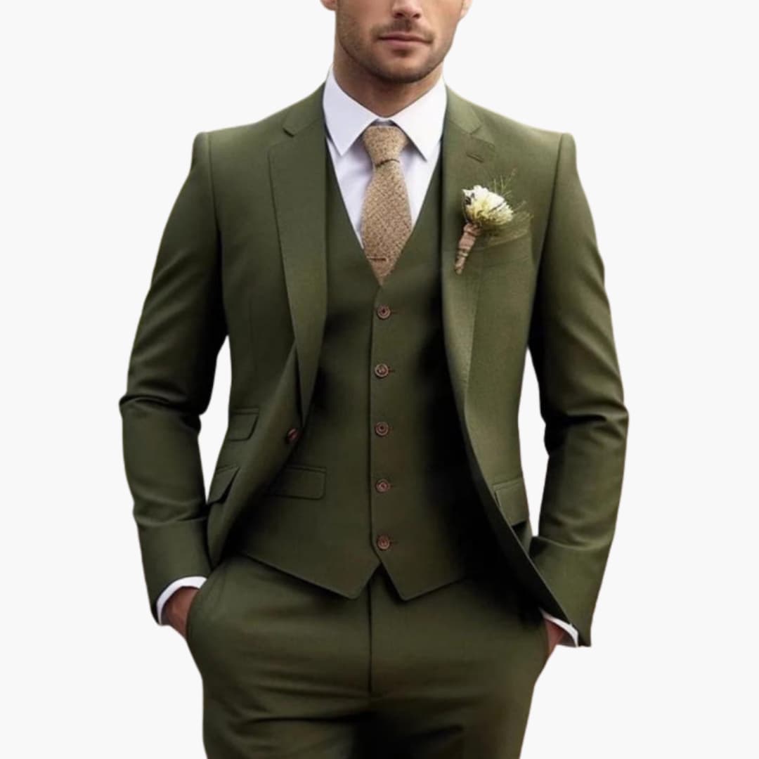 Dreiteiliger Herrenanzug mit maßgeschneidertem Blazer mit langen Ärmeln