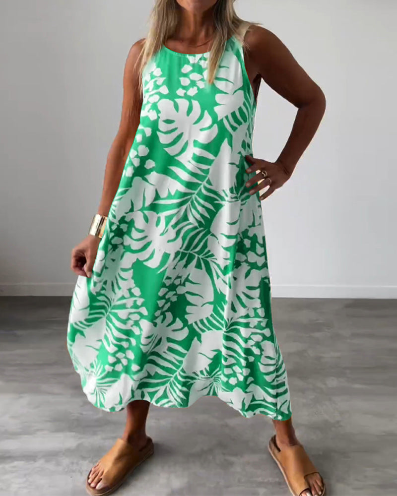 LUCY ÄRMELLOSES KLEID MIT BLÄTTERMUSTER