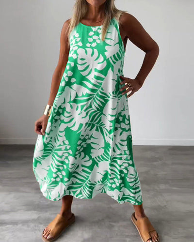 LUCY ÄRMELLOSES KLEID MIT BLÄTTERMUSTER