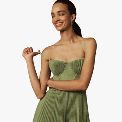 Plissiertes Midikleid für Damen - Bustier & Spaghettiträger