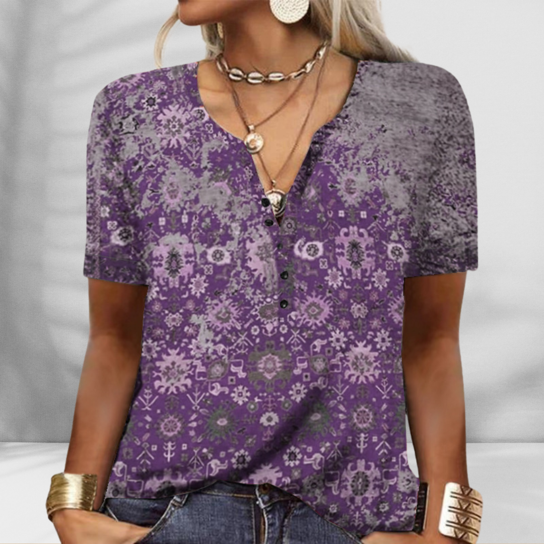 SYRIA™ | Boho-Bluse mit floralem Muster und kurzen Ärmeln