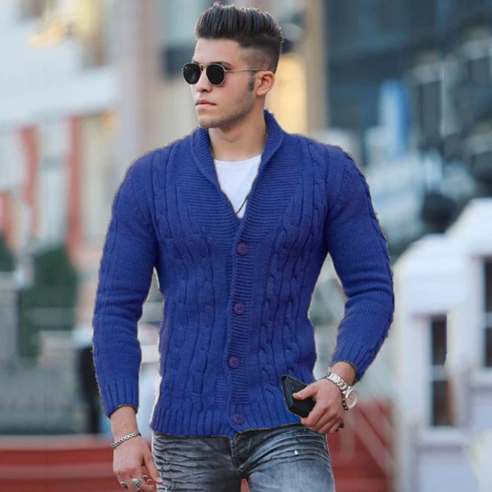 Herren Gestrickte Strickjacke mit Kragen