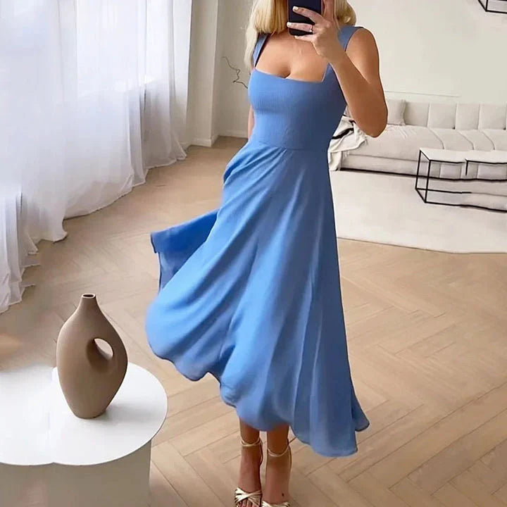 Isabeau – Elegantes, ärmelloses Midikleid mit quadratischem Ausschnitt in A-Linie