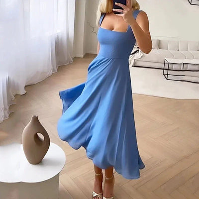 Isabeau – Elegantes, ärmelloses Midikleid mit quadratischem Ausschnitt in A-Linie