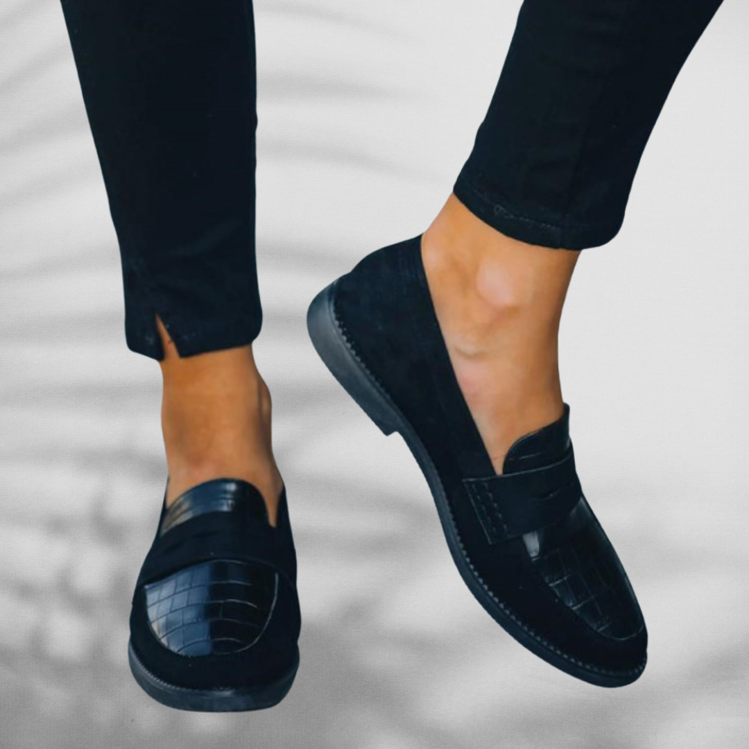 DAPHNE™ | Elegante schwarze Mokassins mit Krokodil-Optik und hohem Tragekomfort