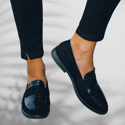 DAPHNE™ | Elegante schwarze Mokassins mit Krokodil-Optik und hohem Tragekomfort