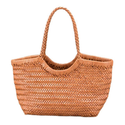 Lena | Braun Geflochtene Leder-Shopper – Rustikal & Stilvoll