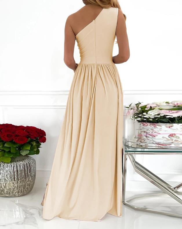 One‑Shoulder Abendkleid Maxi mit Schlitz - Satin‑Look Eleganz