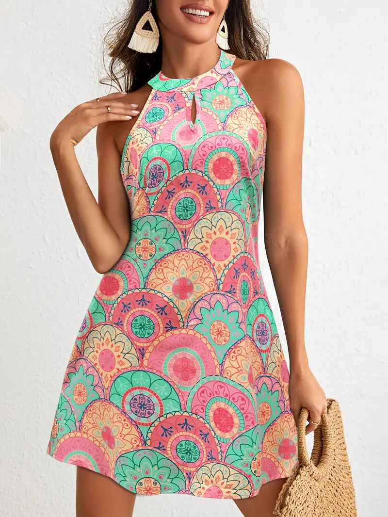 Quincy – Buntes Neckholder-Kleid mit ärmellosem Schnitt