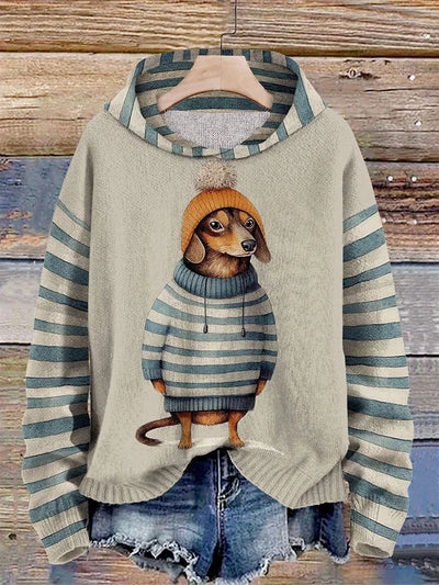 Damen-hoodie mit sübem dackel im kleiderdruck