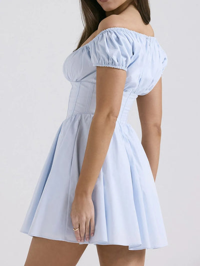 Square Neck Cap Sleeve Mini Dress