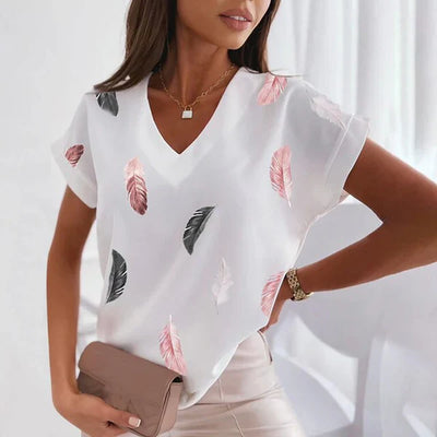 Elisova – Minimalistisch bedruckte Bluse mit V-Ausschnitt