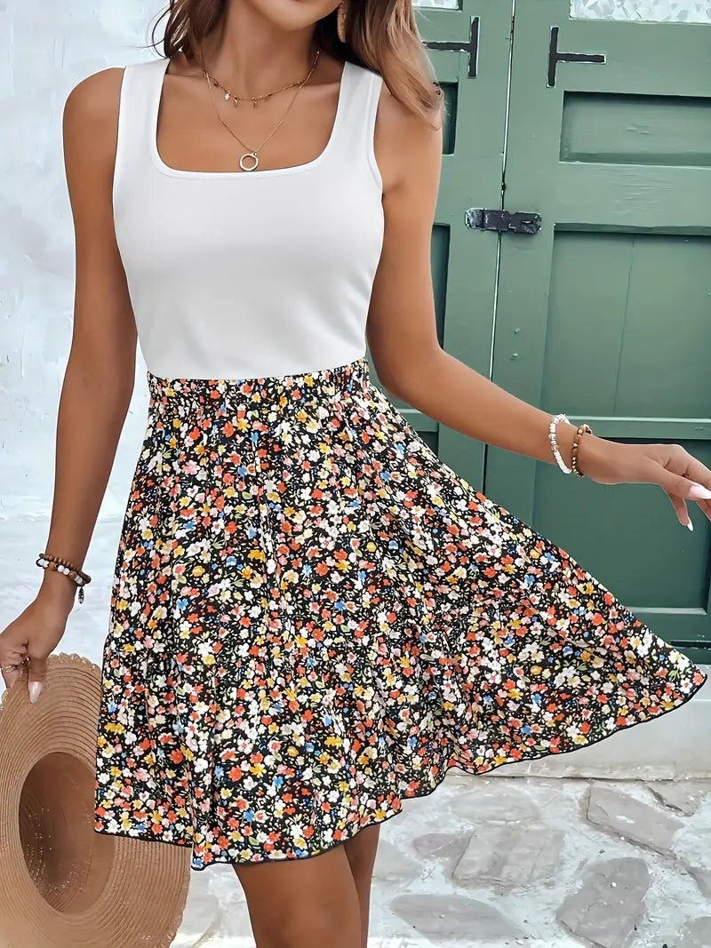 Romilda – Stilvolles Kleid mit eckigem Ausschnitt und Blumenmuster