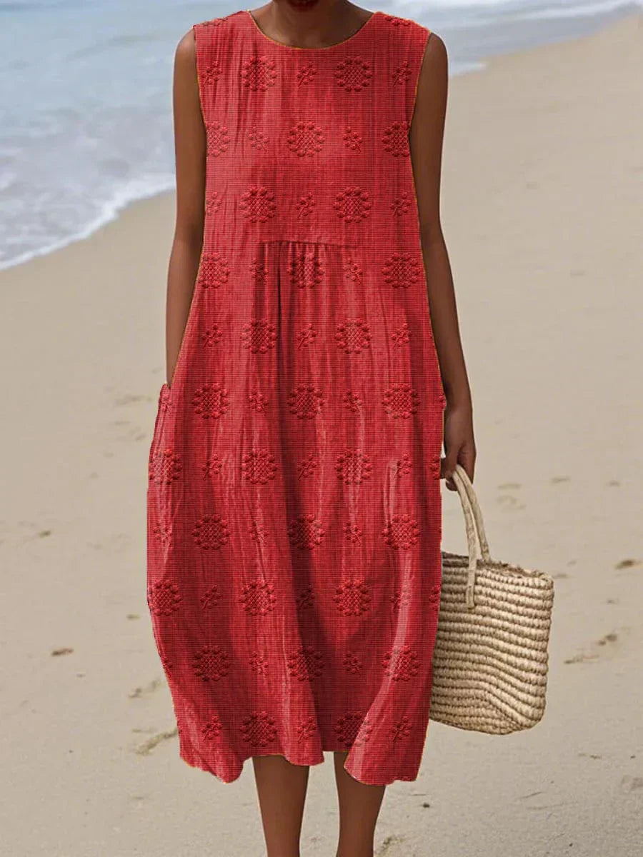 Gracelyn | Leichtes, besticktes ärmelloses Strandkleid