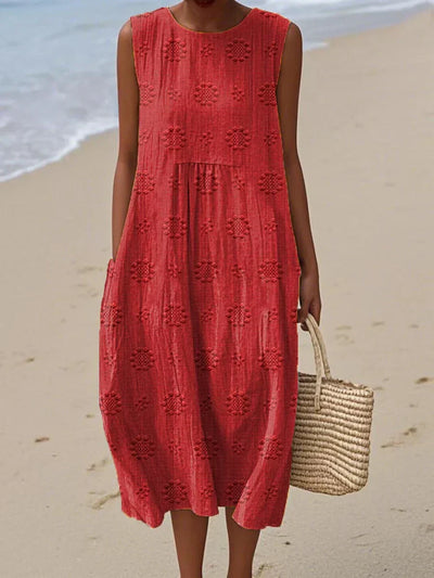 Gracelyn | Leichtes, besticktes ärmelloses Strandkleid