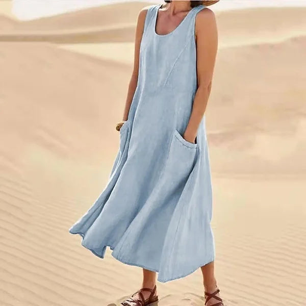Jazmine – Luftiges, ärmelloses Maxikleid aus Leinenmischung