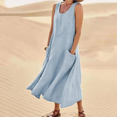 Jazmine – Luftiges, ärmelloses Maxikleid aus Leinenmischung