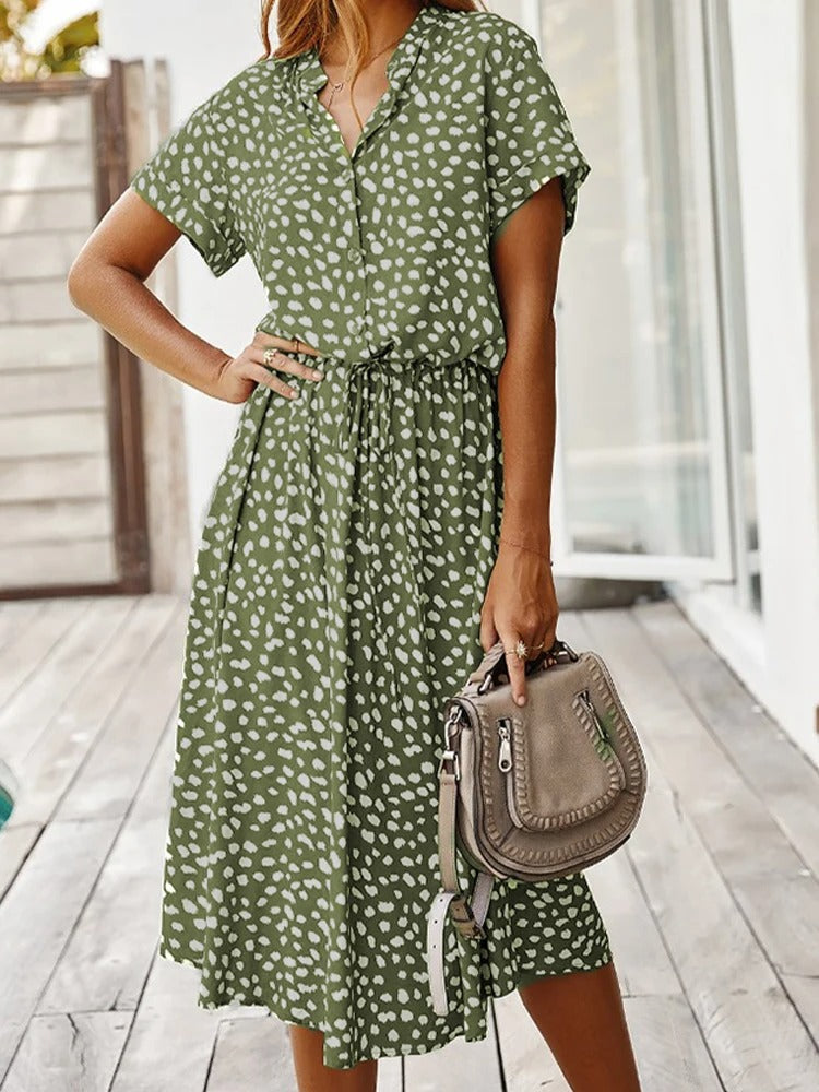 Georgia | Sanft gepunktetes Midi-Kleid mit Knopfdetails