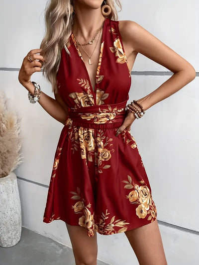 Deitra – Blooming Elegance Strampler mit gekreuztem Rücken und Blumenmuster