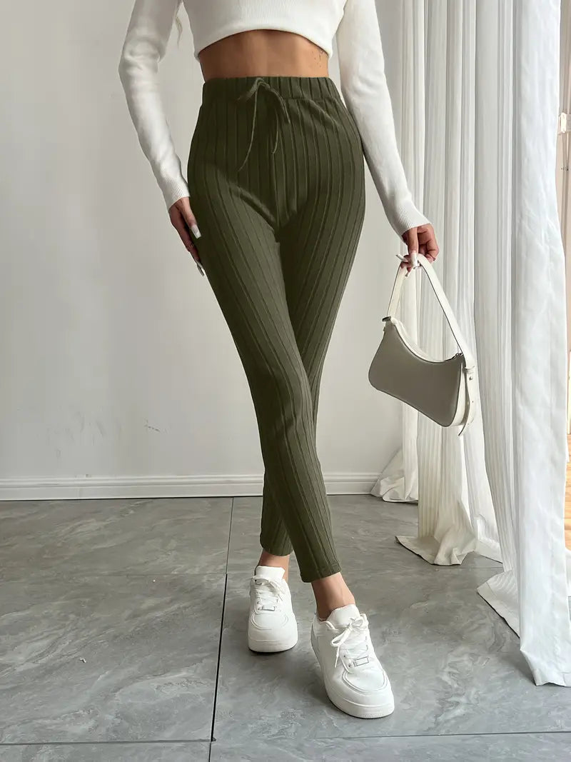 Anouk – Rippstrick-Leggings mit hohem Bund und Kordelzug