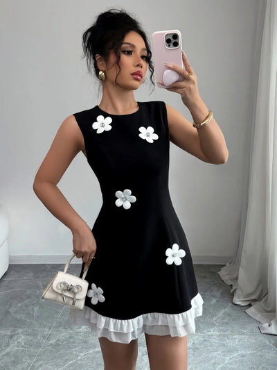 Flower Round Neck Sleeveless Dress