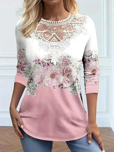 Gretchen | t-shirt mit blumenmuster und spitzendetails