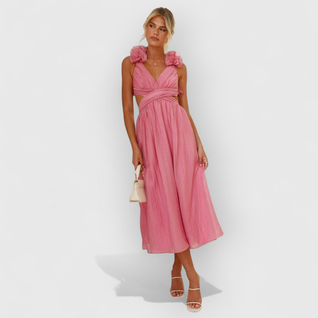 Faustine | Elegantes Blumen-Schulterkleid