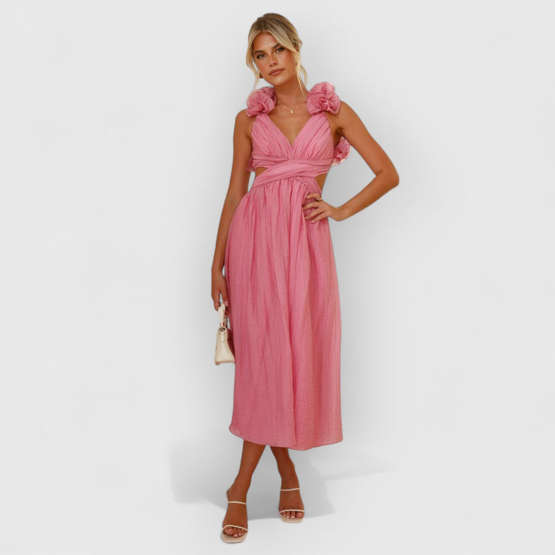 Faustine | Elegantes Blumen-Schulterkleid