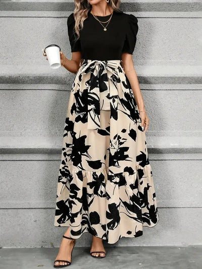 Elegantes Maxikleid Damen – A-Linie Sommerkleid mit Taillenschleife