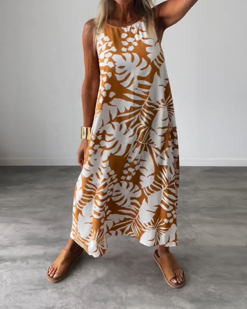 LUCY ÄRMELLOSES KLEID MIT BLÄTTERMUSTER