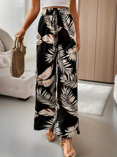 Denielle – Stilvolle Hose mit weitem Bein und Blattmuste