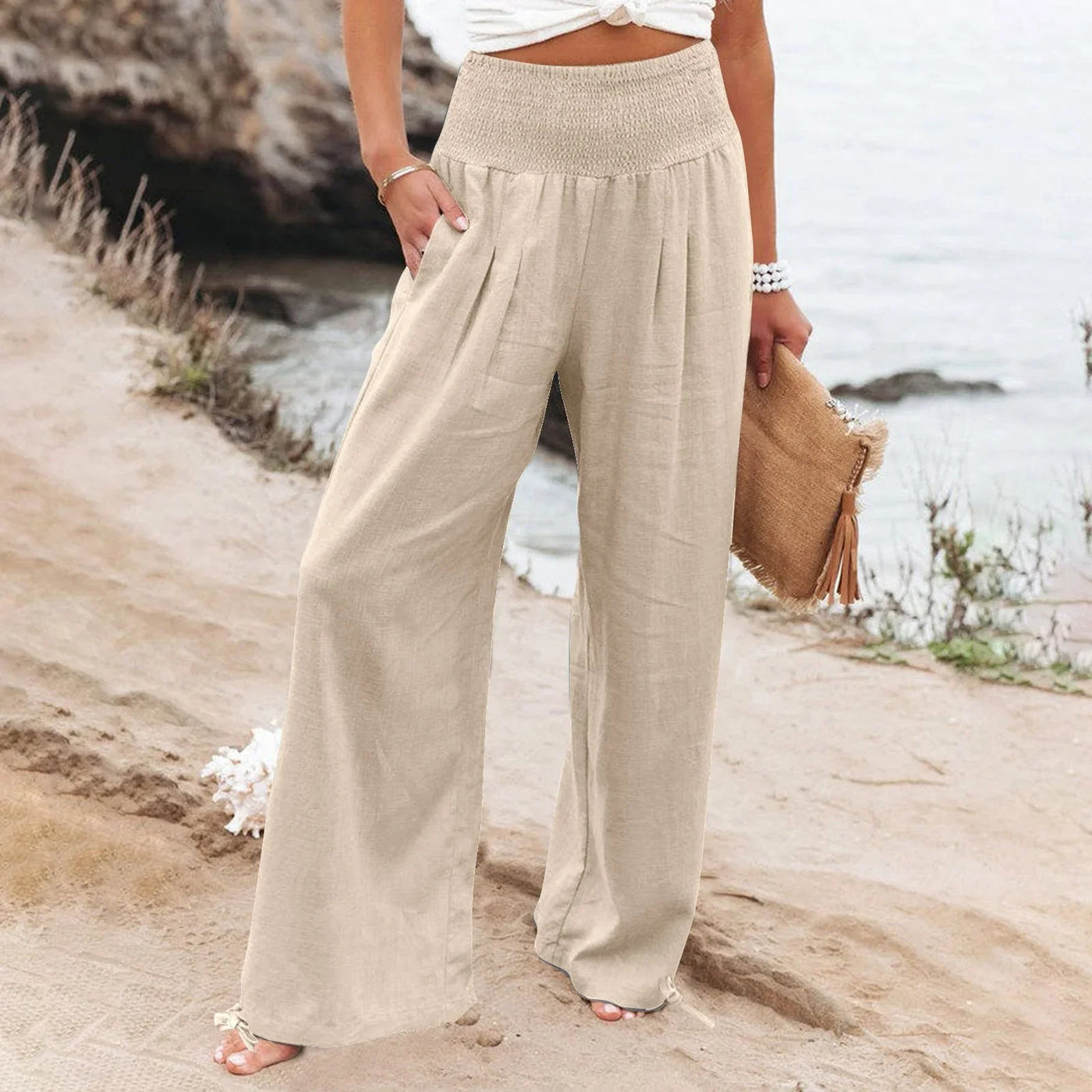 Marsha – Hochwertige Strandhose aus Leinen mit weitem Bein