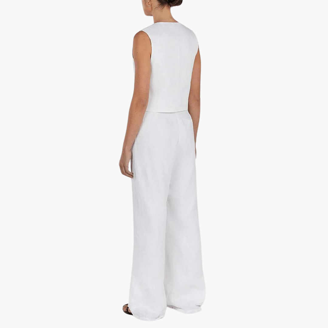 Zweiteiler mit V-Ausschnitt leinen - Damen Sommer Zweiteiler