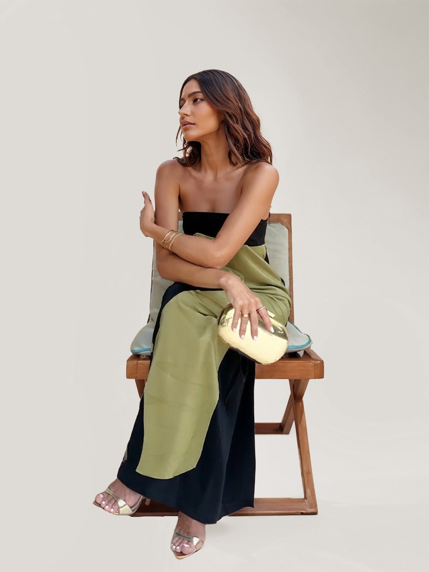 Langarmes langes Kleid mit abstrannt floristischem Druck