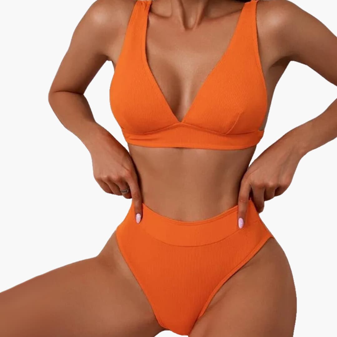 Geripptes Damen-Bikini-Set mit breiten Trägern für den Sommer