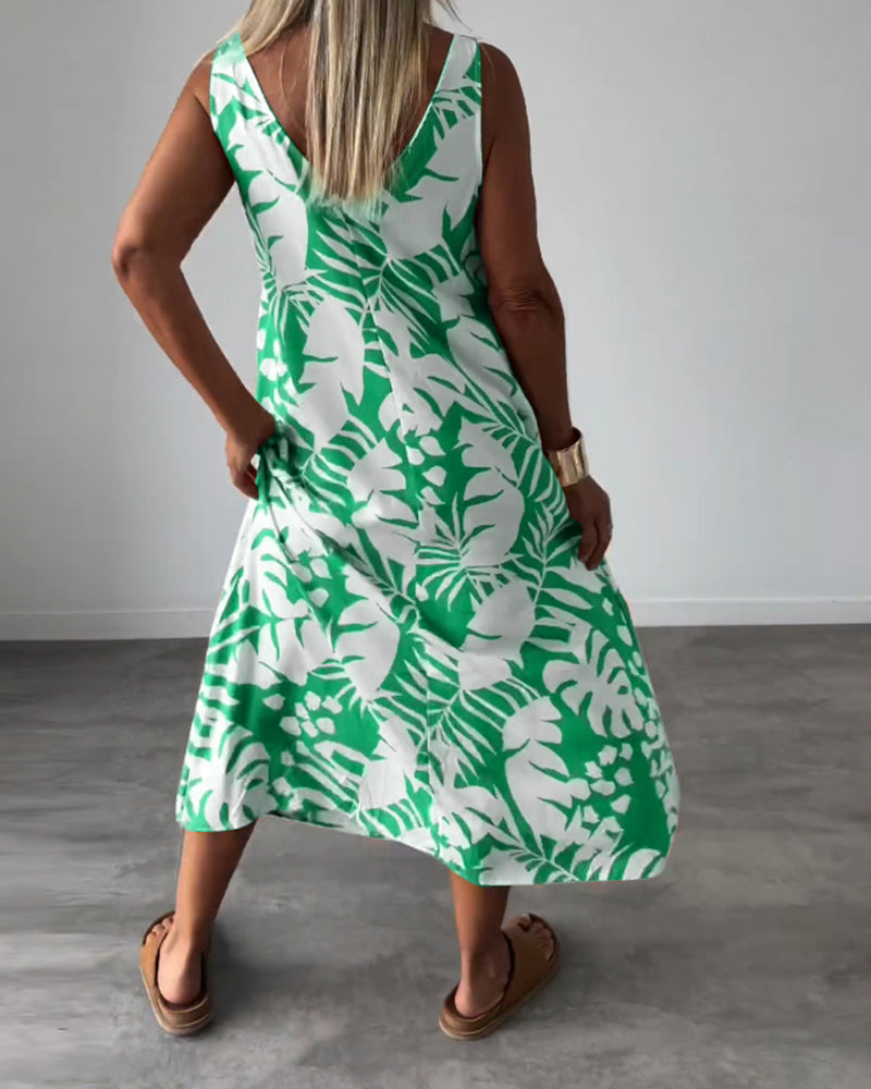 LUCY ÄRMELLOSES KLEID MIT BLÄTTERMUSTER