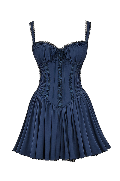 Romantisches Korsett-Minikleid mit Trägern und Rüschendetails
