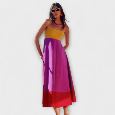 Farbblockiertes Spaghetti-Trägerkleid