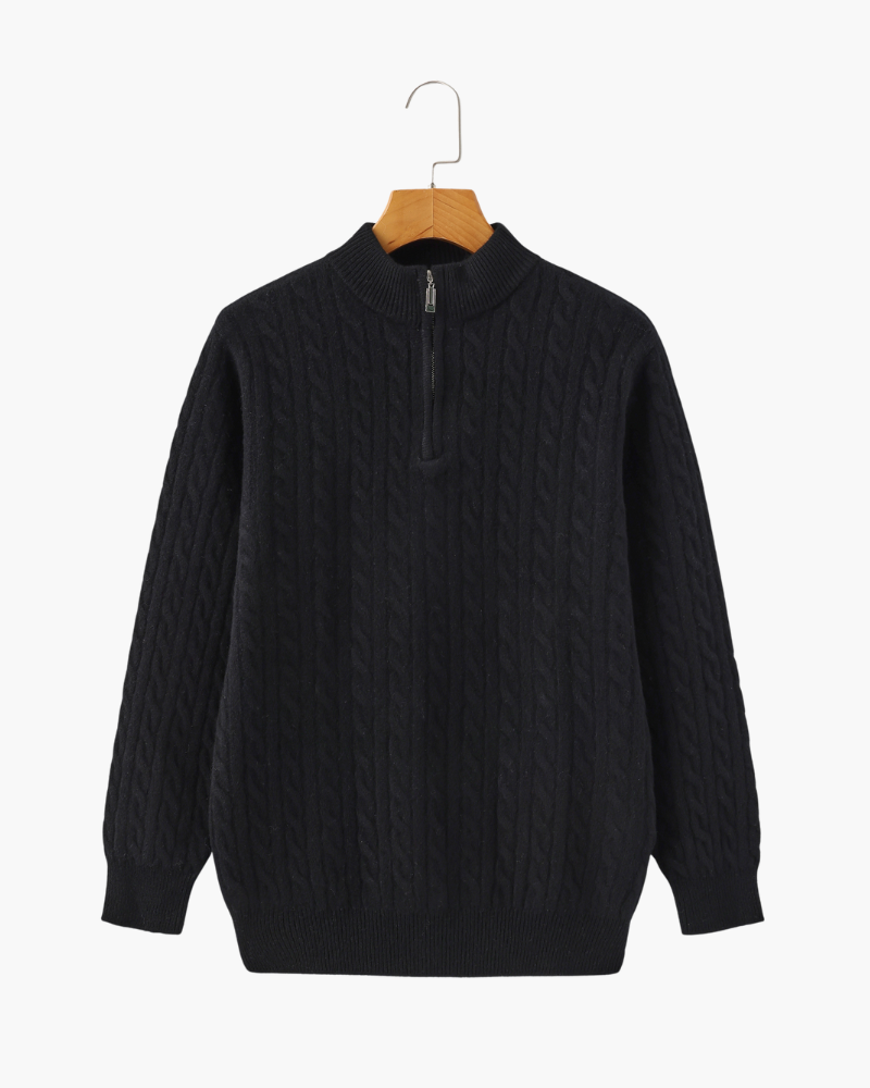 Roman | Chunky knit Herren Chasmere Pullover mit Kabelstrickmuster & Halb Reißverschluss Kragen